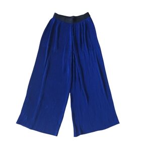 Zara Wide Leg Pleated Cropped Trousers Pants High Waist Blue Size XS